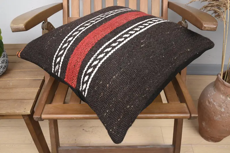 20x20 Brown Cushion, Cushion Case, Knitted Pillow Case, Kilim Cushion Sham, Handmade Kilim Cushion, Patio Cushion Cover, Ethnical Kilim Rug Pillow - 4