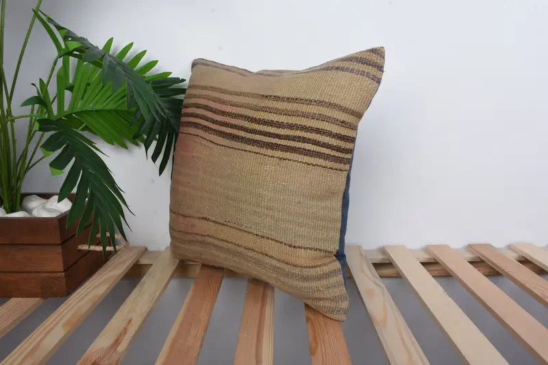 Pillow, Vintage Kilim Throw Pillow, 16x16 Beige Cushion Cover, Throw Kilim Pillow, Ethnical Kilim Rug Pillow, Office Chair Cushion - 5