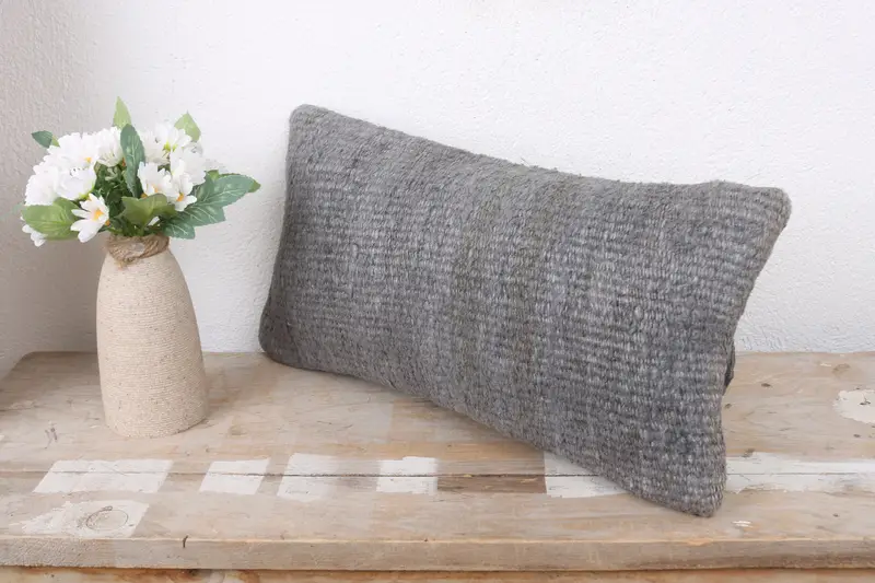Home Decor Pillow, 8x16 Gray Pillow Case, Kilim Pillow, Crochet Pattern Cushion, Pillow Case, Turkish Bench Pillow Cover, Boho Pillow - 4