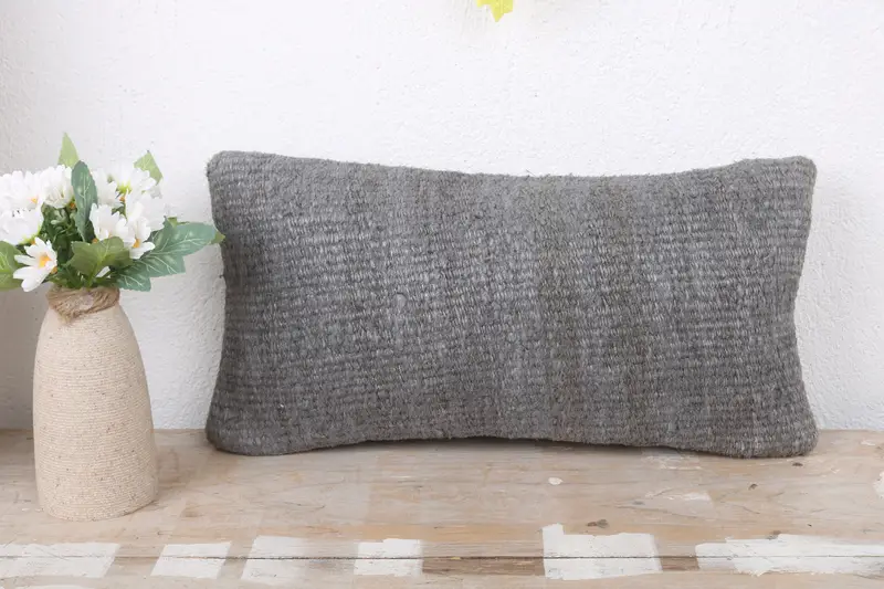 Home Decor Pillow, 8x16 Gray Pillow Case, Kilim Pillow, Crochet Pattern Cushion, Pillow Case, Turkish Bench Pillow Cover, Boho Pillow - 2