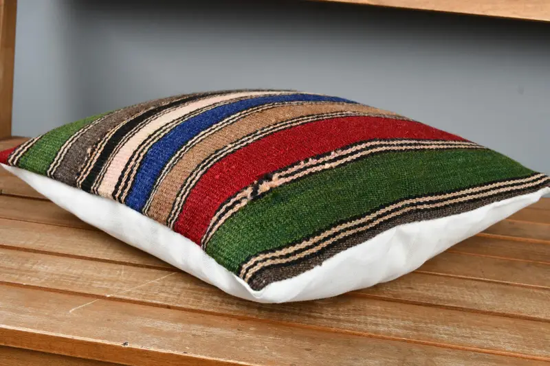 Turkish Pillow, Wool Kilim Pillow Pillow Sham, Cushion Case, Oriental Pillow, Home Decor Pillow, Boho Pillow Sham Cover, 14x14 Red Pillow - 4