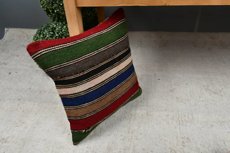 Turkish Pillow, Wool Kilim Pillow Pillow Sham, Cushion Case, Oriental Pillow, Home Decor Pillow, Boho Pillow Sham Cover, 14x14 Red Pillow - 7