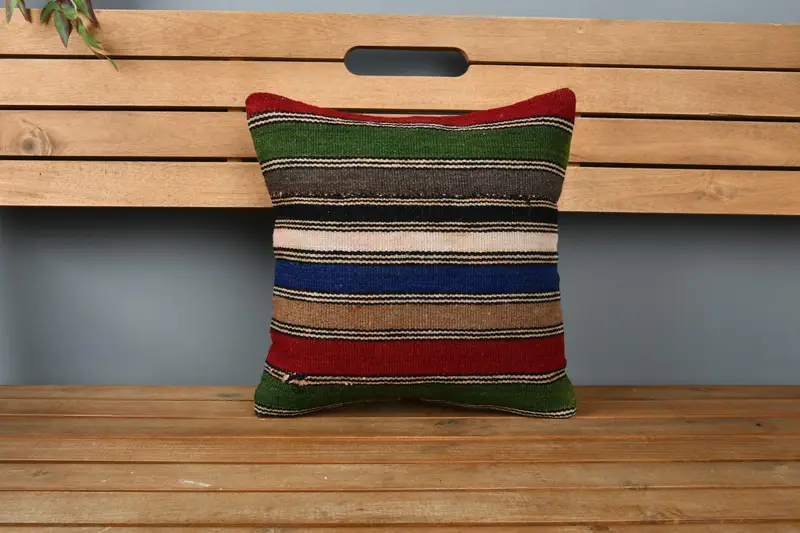 Turkish Pillow, Wool Kilim Pillow Pillow Sham, Cushion Case, Oriental Pillow, Home Decor Pillow, Boho Pillow Sham Cover, 14x14 Red Pillow - 6