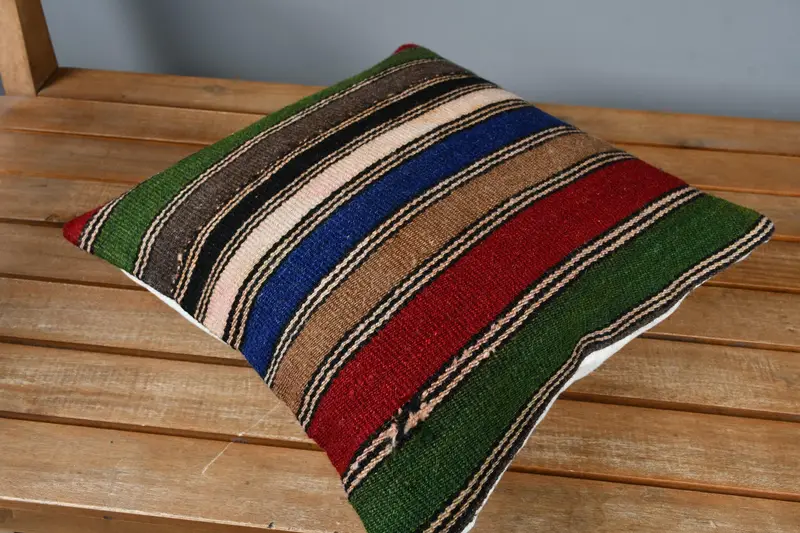 Turkish Pillow, Wool Kilim Pillow Pillow Sham, Cushion Case, Oriental Pillow, Home Decor Pillow, Boho Pillow Sham Cover, 14x14 Red Pillow - 2