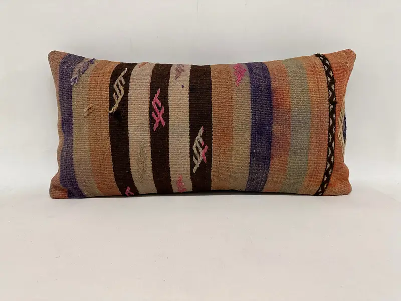 Turkish Kilim Pillow, Vintage Throw Cushion, Turkish Pillow, Interior Designer Pillow, Nautical Throw Pillow Sham, 12x24 Beige Cushion Cover, Pillow - 1