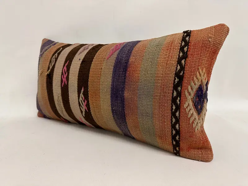 Turkish Kilim Pillow, Vintage Throw Cushion, Turkish Pillow, Interior Designer Pillow, Nautical Throw Pillow Sham, 12x24 Beige Cushion Cover, Pillow - 3