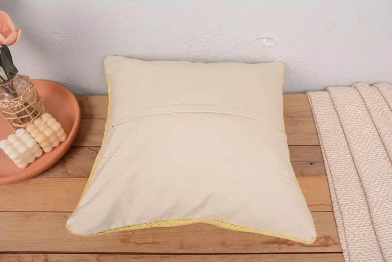 Boho Pillow Sham Cover, Turkish Pillow, Custom Pillow, Cushion, 18x18 Yellow Pillow Case, Handmade Kilim Cushion, Colorful Cushion Cover - 6