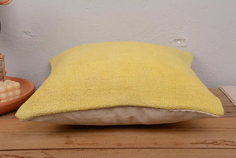 Boho Pillow Sham Cover, Turkish Pillow, Custom Pillow, Cushion, 18x18 Yellow Pillow Case, Handmade Kilim Cushion, Colorful Cushion Cover - 5