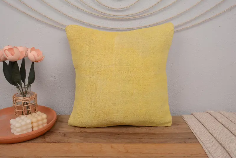 Boho Pillow Sham Cover, Turkish Pillow, Custom Pillow, Cushion, 18x18 Yellow Pillow Case, Handmade Kilim Cushion, Colorful Cushion Cover - 2