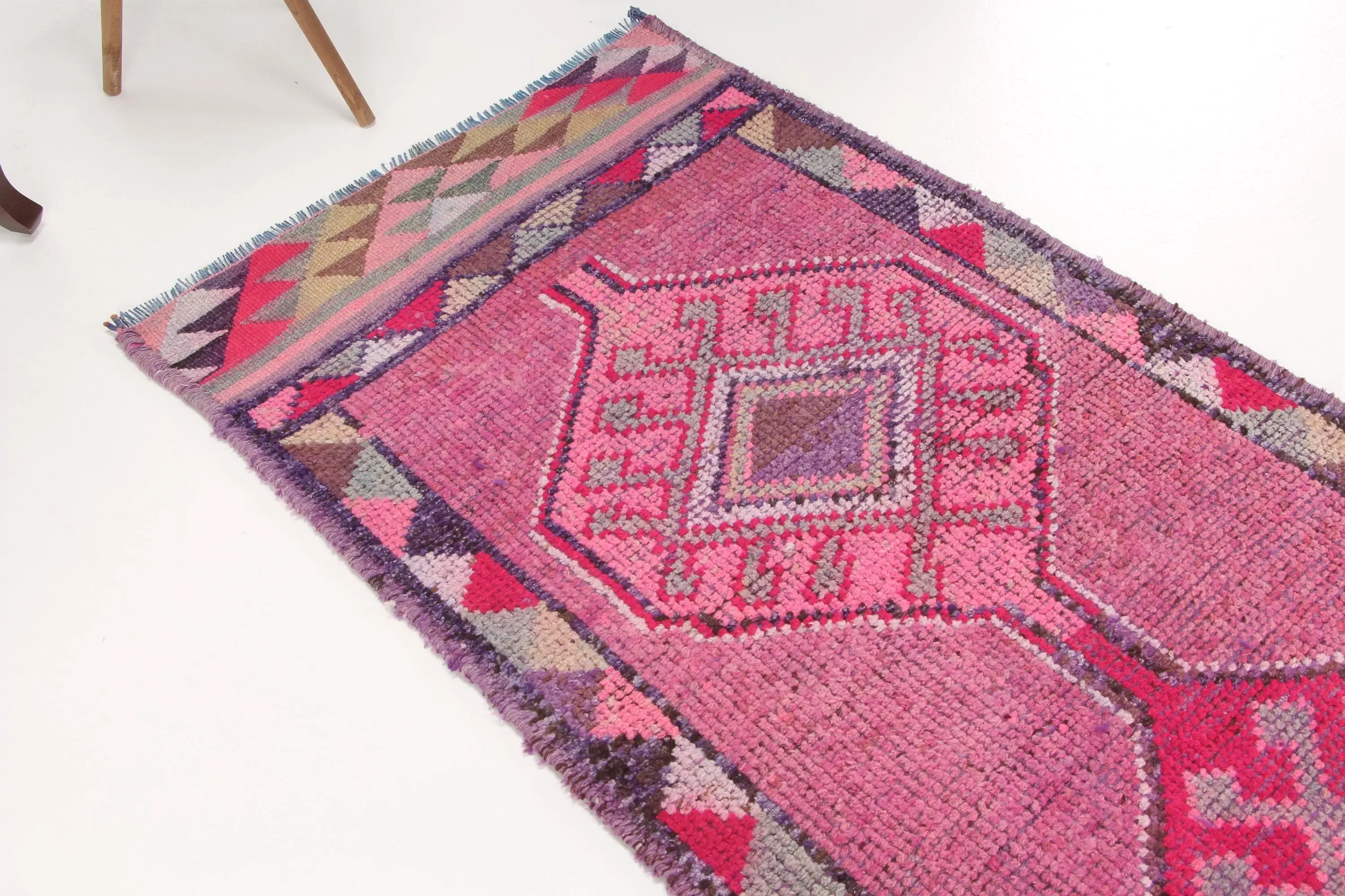 Turkish Rug, 2.8x9.5 ft Vintage Rug, Pink Ombré Wool Rug - 1