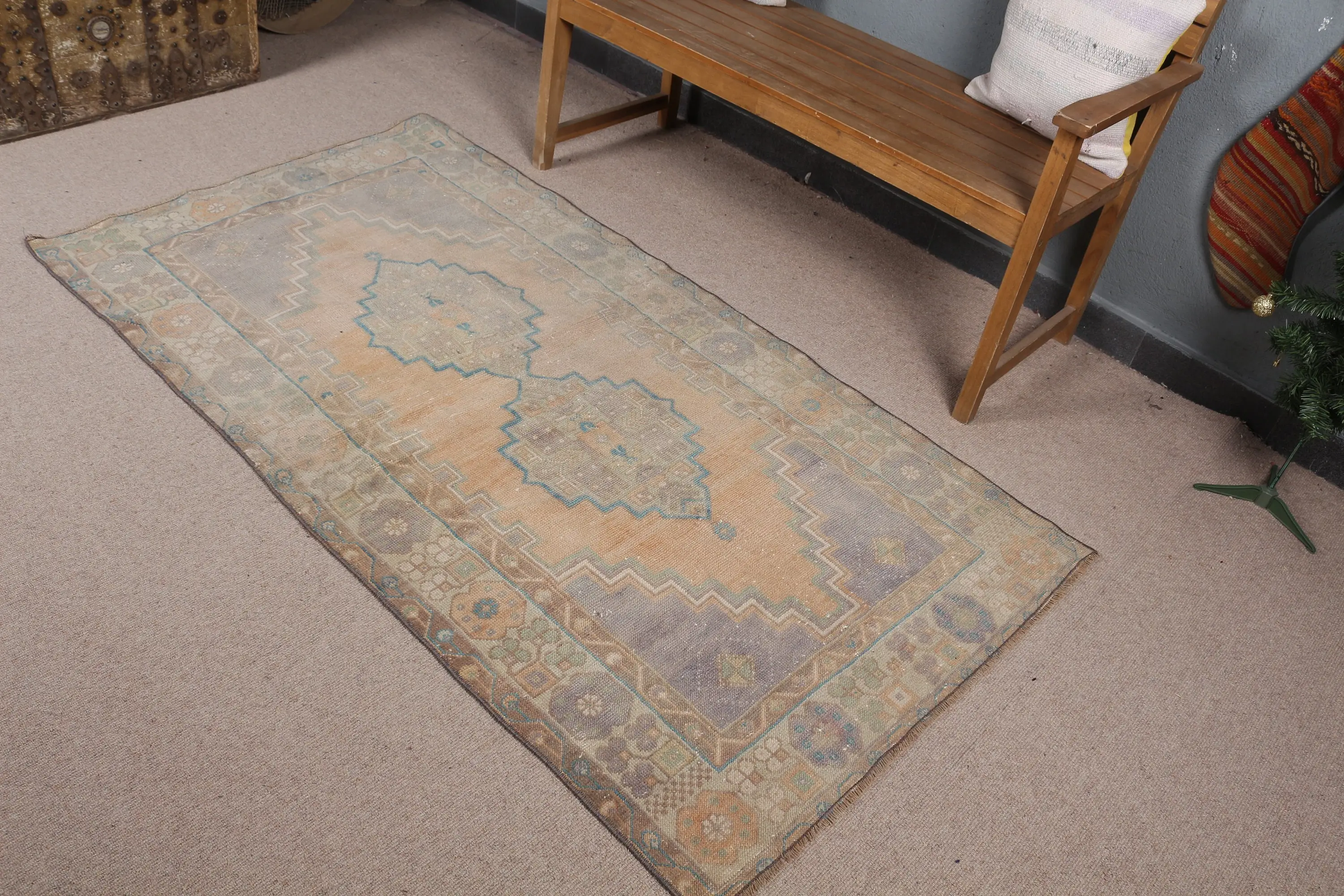 3.3x6.2 ft Halı, Vintage Türk Halısı, Kahverengi Bordürlü Halı - 1