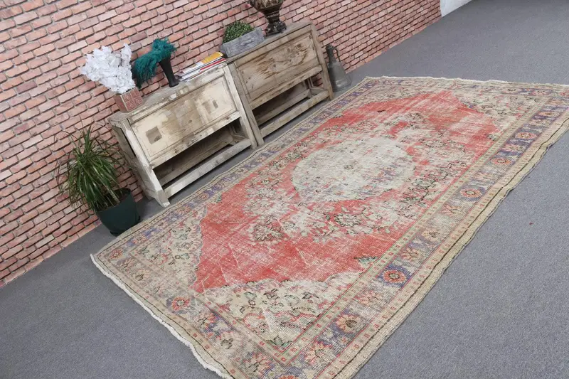 5,8x8,3 ft türkischer Teppich, großer Vintage Teppich, rot blauer marokkanischer Teppich - 1