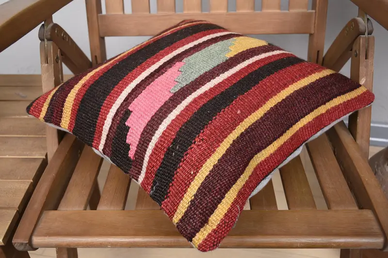 16x16 Red Pillow Case, Handmade Kilim Cushion, Pattern Throw Pillow Cover, Pillow Cover, Boho Pillow Sham Cover, Interior Designer Pillow - 4