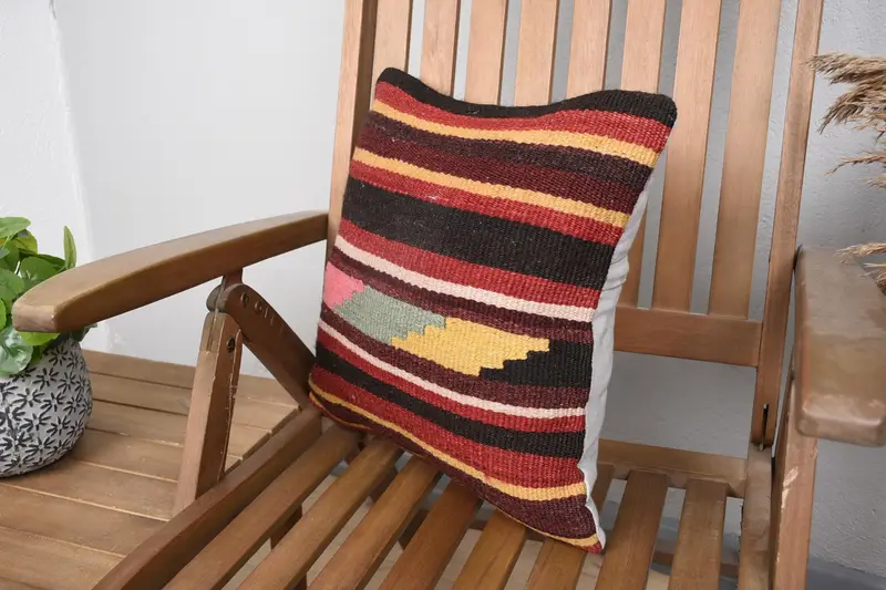 16x16 Red Pillow Case, Handmade Kilim Cushion, Pattern Throw Pillow Cover, Pillow Cover, Boho Pillow Sham Cover, Interior Designer Pillow - 3