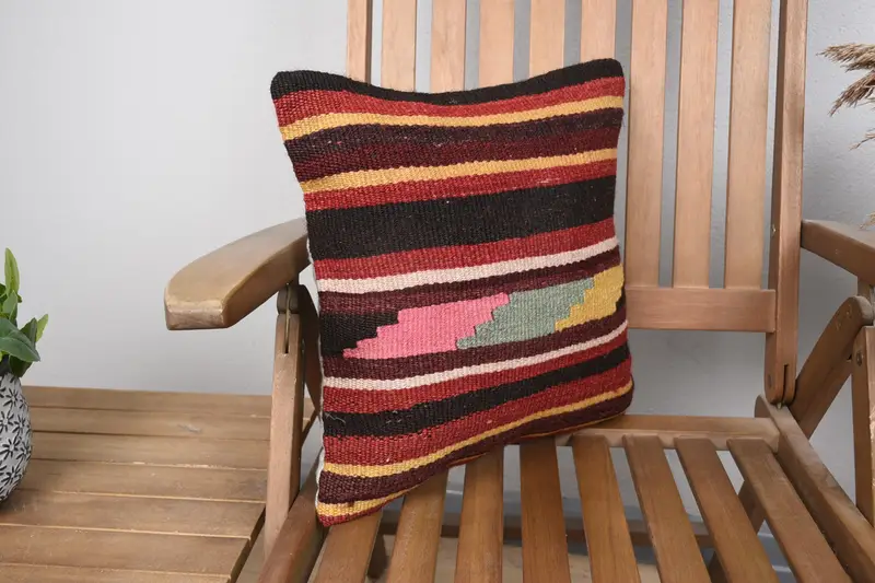 16x16 Red Pillow Case, Handmade Kilim Cushion, Pattern Throw Pillow Cover, Pillow Cover, Boho Pillow Sham Cover, Interior Designer Pillow - 2