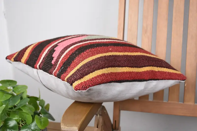 16x16 Red Pillow Case, Handmade Kilim Cushion, Pattern Throw Pillow Cover, Pillow Cover, Boho Pillow Sham Cover, Interior Designer Pillow - 6