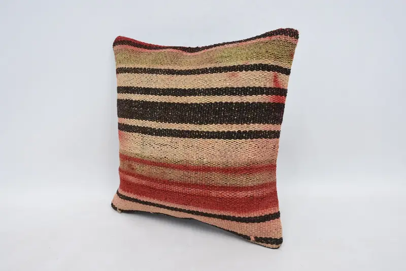 Authentic Pillow Cover, Ethnical Kilim Rug Pillow, Interior Designer Pillow, Pillow Sham, Vintage Kilim Pillow, 14x14 Brown Cushion - 4