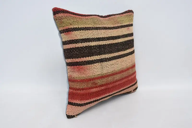 Authentic Pillow Cover, Ethnical Kilim Rug Pillow, Interior Designer Pillow, Pillow Sham, Vintage Kilim Pillow, 14x14 Brown Cushion - 3