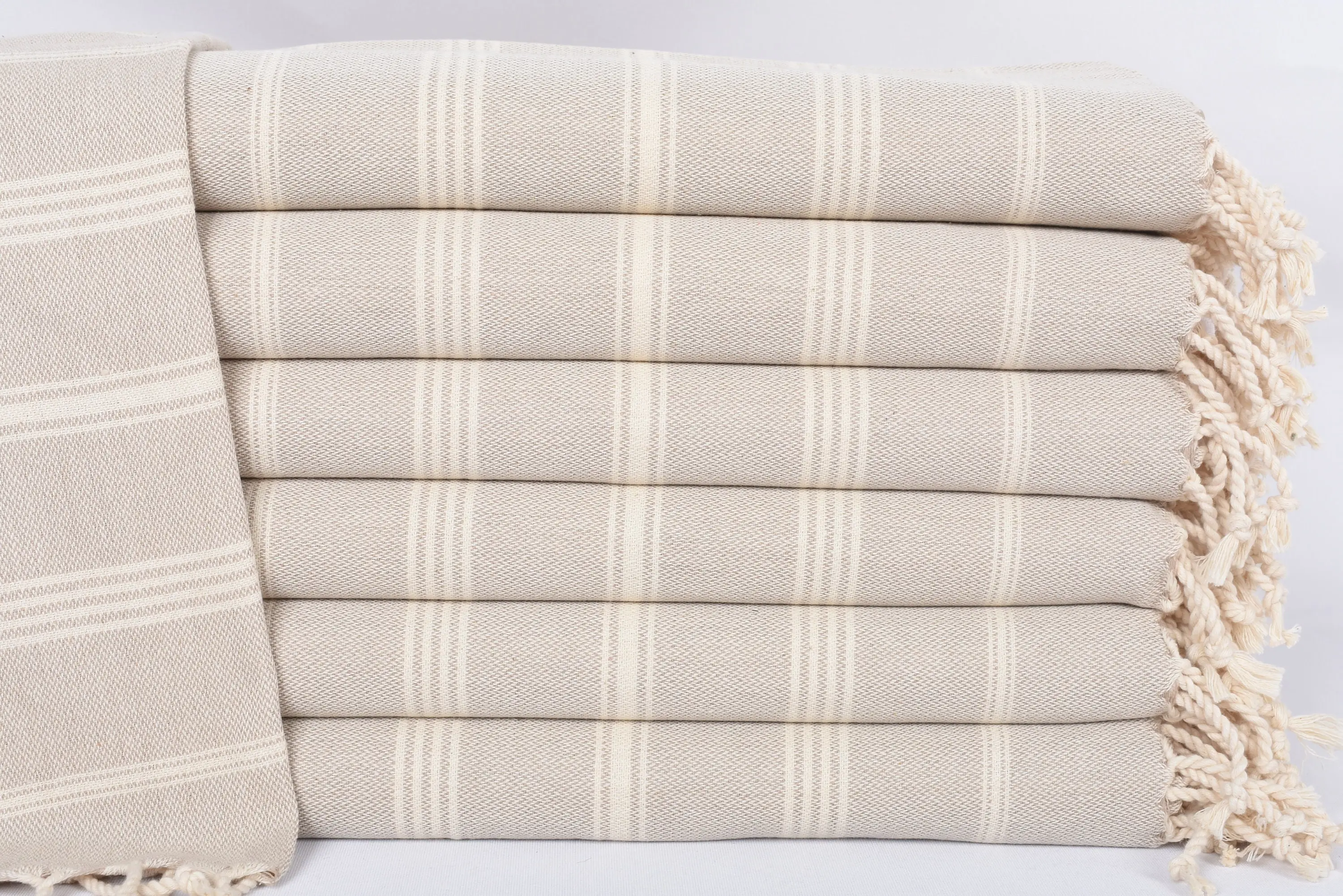 Monogram Hand Towel, 38x24 Beige Striped Hand Towel, Organic Cotton - 1
