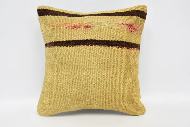 Turkish Striped Beige Euro Sham, Farmhouse Small Square 12x12 inch Gift Pillow Cover - 1