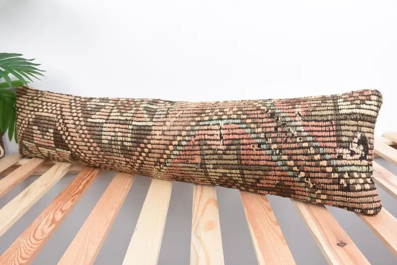 Turkish Kilim Pillow, Pillow Case, Turkish Pillow, Kilim Pillow Cover, Boho Throw Pillow Sham, Outdoor Bolster Cushion Case, 8x36 Pink Pillow - 5