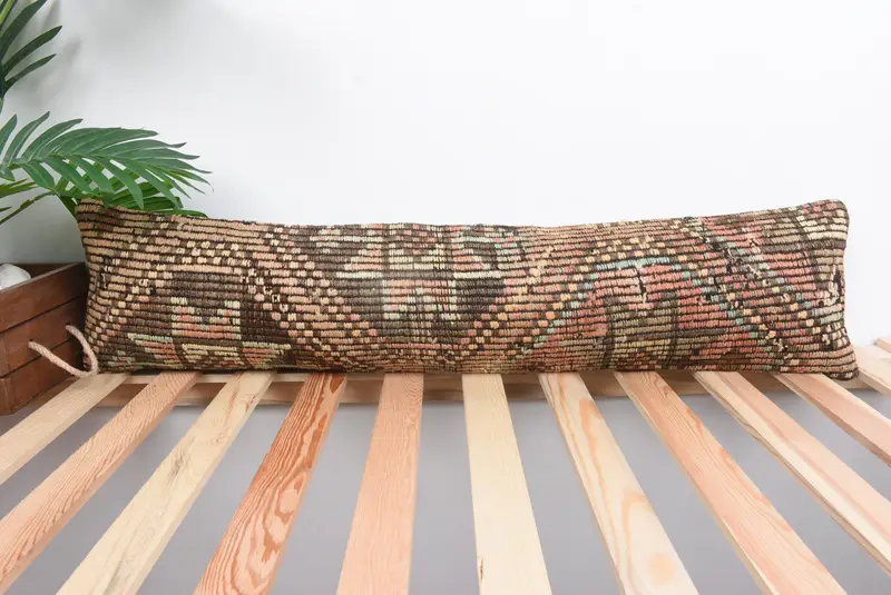 Turkish Kilim Pillow, Pillow Case, Turkish Pillow, Kilim Pillow Cover, Boho Throw Pillow Sham, Outdoor Bolster Cushion Case, 8x36 Pink Pillow - 1