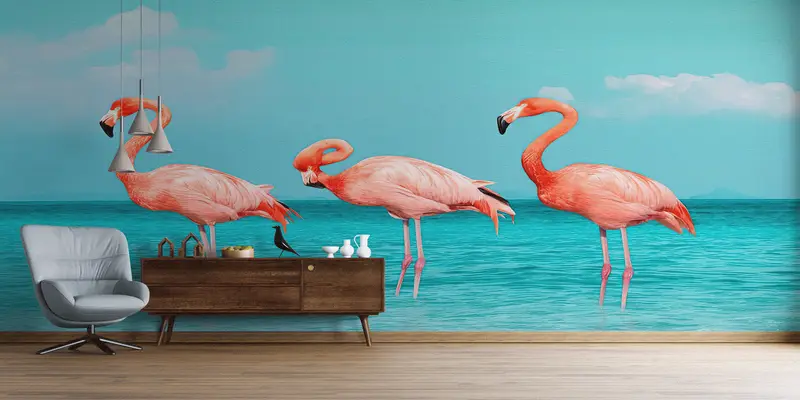 Baskılı Tropikal Flamingo Duvar Kağıdı: Zarif Yaz Manzara Dekoru