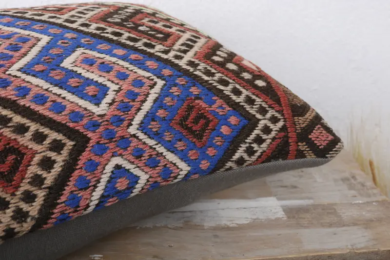 Pillow for Couch, Cushion, Handmade Kilim Cushion, 12x24 Blue Cushion Cover, Indoor Cushion Case, Pillow for Sofa, Accent Cushion Cover - 6