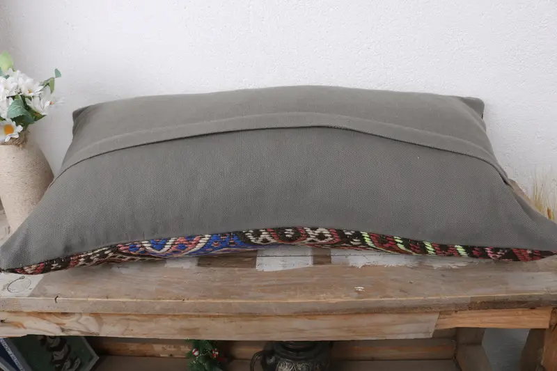 Pillow for Couch, Cushion, Handmade Kilim Cushion, 12x24 Blue Cushion Cover, Indoor Cushion Case, Pillow for Sofa, Accent Cushion Cover - 7