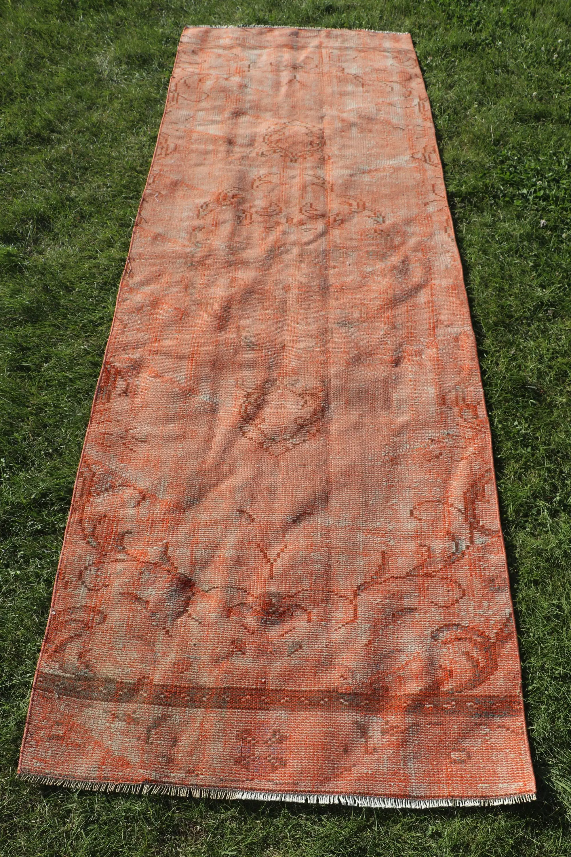 Vintage Turkish Rug 3.1x9.3 ft (95x283 cm), Orange Wool Rug - 1