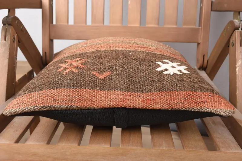 Wool Kilim Pillow Pillow Sham, 14x14 Brown Pillow Case, Vintage Kilim Throw Pillow, Cushion, Kilim Pillow, Boho Pillow Sham Cover - 5