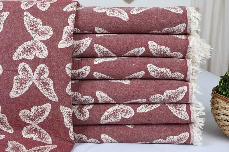 96x80 Cotton Butterfly Pattern Towel, Personalized Wedding Gift For Couple, Organic Throw, Bachelorette Party Favors, Bridal Shower Gift, Bedspread - 1