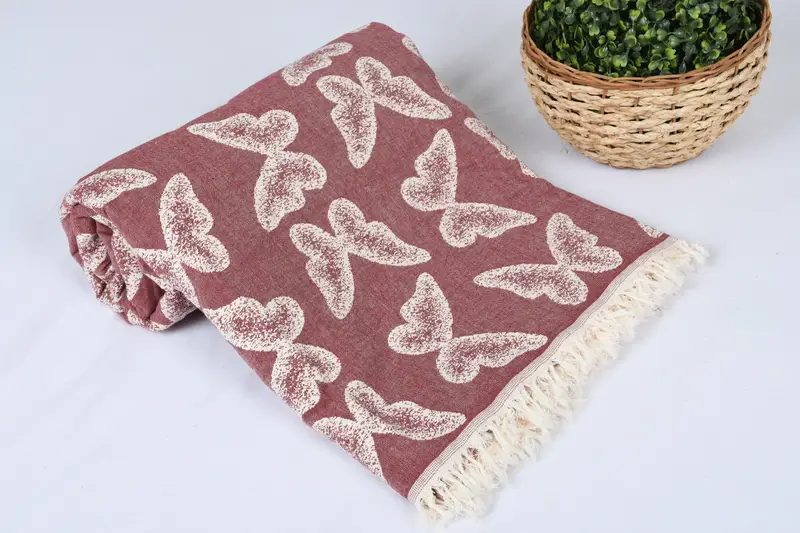 96x80 Cotton Butterfly Pattern Towel, Personalized Wedding Gift For Couple, Organic Throw, Bachelorette Party Favors, Bridal Shower Gift, Bedspread - 4