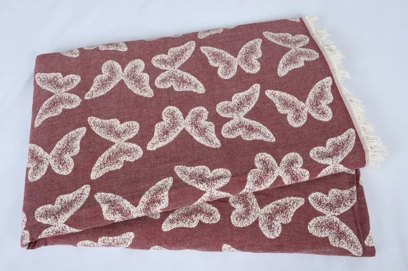 96x80 Cotton Butterfly Pattern Towel, Personalized Wedding Gift For Couple, Organic Throw, Bachelorette Party Favors, Bridal Shower Gift, Bedspread - 5