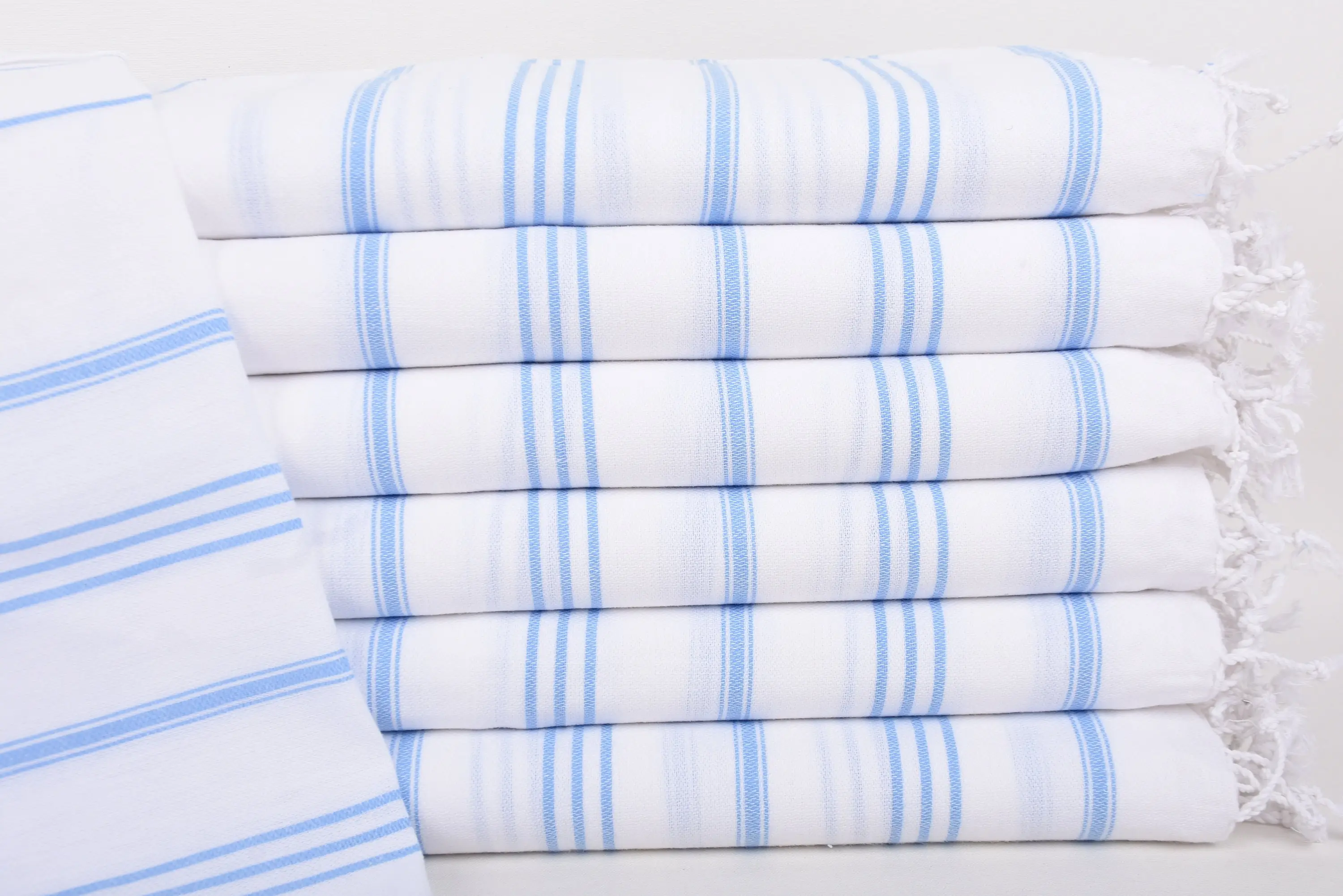 Turkish Hand Towel Blue Organic Cotton Striped, 24x40 Inches - 1
