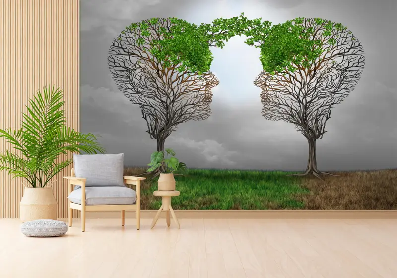 Gedruckte abstrakte Baumtapete: Raumdekoration „Spring Hope Therapy“.