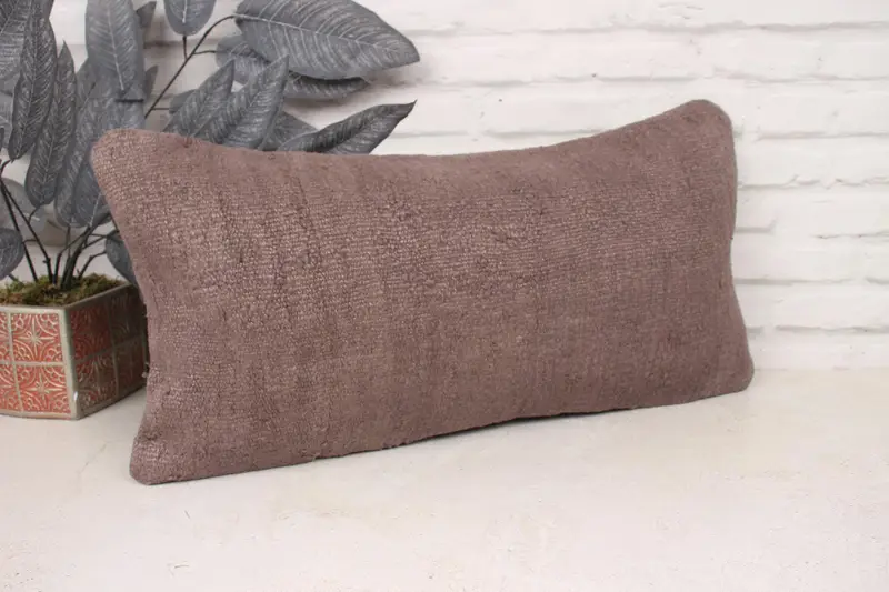 Turkish Pillow, Pillow for Sofa, Kilim Pillow, Sustainable Pillow Sham, Pillow Sham, 12x24 Brown Cushion, Vintage Cushion Case - 3