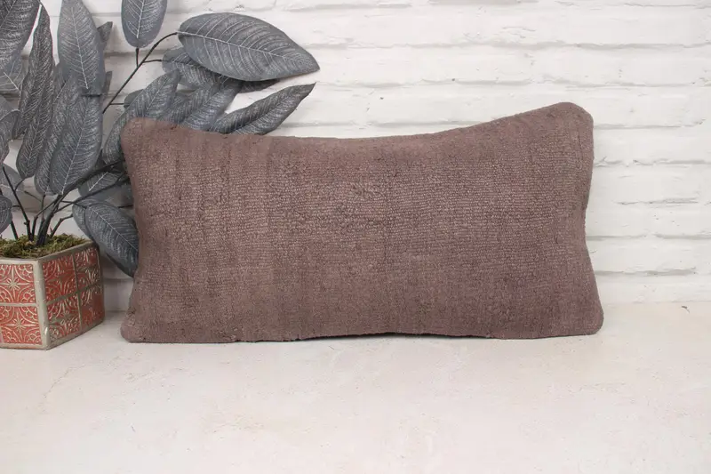 Turkish Pillow, Pillow for Sofa, Kilim Pillow, Sustainable Pillow Sham, Pillow Sham, 12x24 Brown Cushion, Vintage Cushion Case - 1
