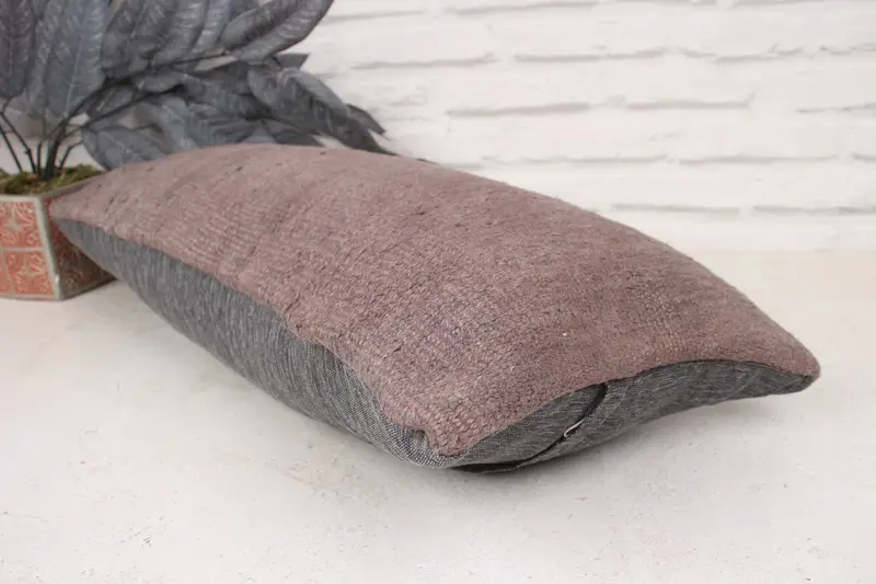 Turkish Pillow, Pillow for Sofa, Kilim Pillow, Sustainable Pillow Sham, Pillow Sham, 12x24 Brown Cushion, Vintage Cushion Case - 6