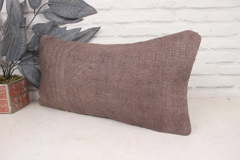 Turkish Pillow, Pillow for Sofa, Kilim Pillow, Sustainable Pillow Sham, Pillow Sham, 12x24 Brown Cushion, Vintage Cushion Case - 4