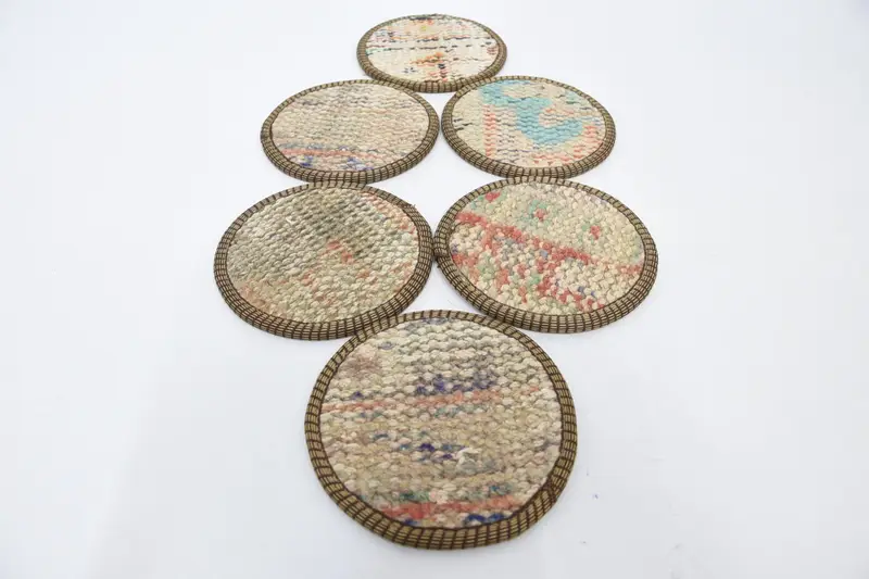 Bohemian Beige & Bronze Round Coaster, Ethnic Table Pad