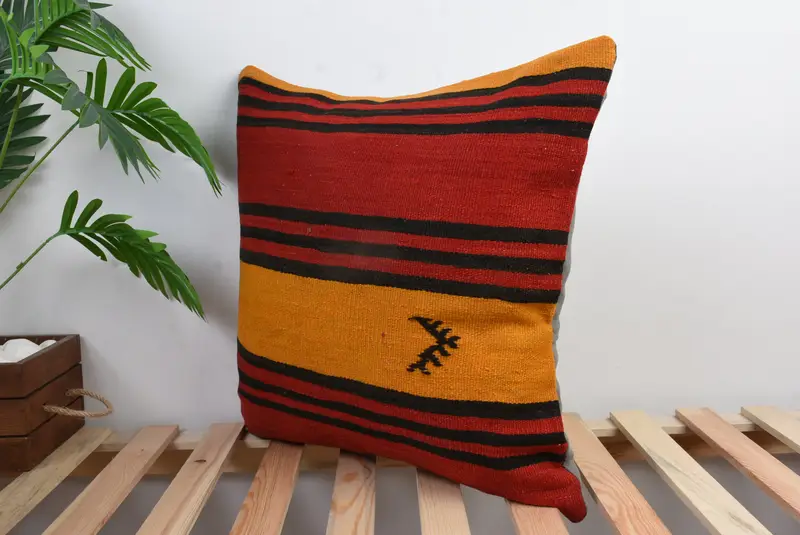Turkish Corner Cushion Cover, Vintage Kilim Pillow, 20x20 Red Pillow Cover, Cushion Case, Pillow for Couch, Interior Designer Pillow - 4
