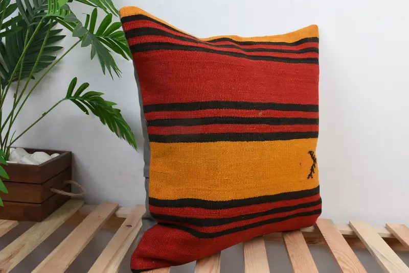 Turkish Corner Cushion Cover, Vintage Kilim Pillow, 20x20 Red Pillow Cover, Cushion Case, Pillow for Couch, Interior Designer Pillow - 5