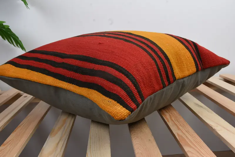 Turkish Corner Cushion Cover, Vintage Kilim Pillow, 20x20 Red Pillow Cover, Cushion Case, Pillow for Couch, Interior Designer Pillow - 6