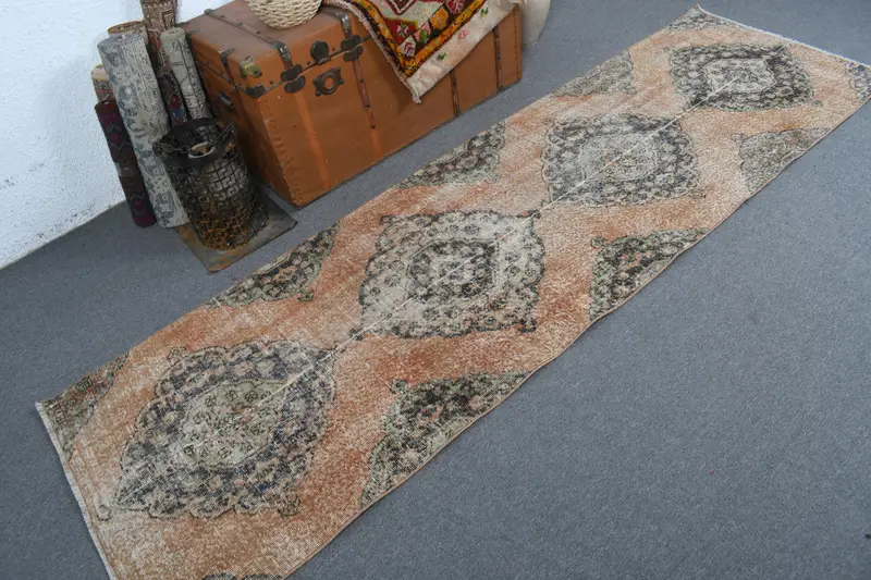 Türkischer 2,7x8,8 ft Teppich, Oushak Vintage Teppich, brauner Ombré Teppich aus Wolle - 1