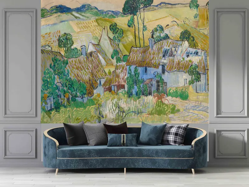 Van Gogh Wall Mural, Farms Near Auvers Digital Paper, Van Gogh Village Art, Landscape Wall Mural, Reproduction Wall Poster, Gogh Wall Art, - 8