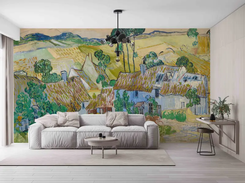 Van Gogh Wall Mural, Farms Near Auvers Digital Paper, Van Gogh Village Art, Landscape Wall Mural, Reproduction Wall Poster, Gogh Wall Art, - 5