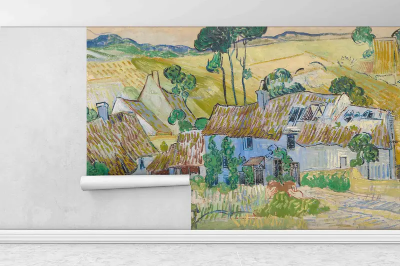 Van Gogh Wall Mural, Farms Near Auvers Digital Paper, Van Gogh Village Art, Landscape Wall Mural, Reproduction Wall Poster, Gogh Wall Art, - 3