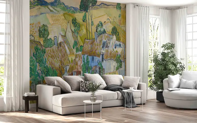 Van Gogh Wall Mural, Farms Near Auvers Digital Paper, Van Gogh Village Art, Landscape Wall Mural, Reproduction Wall Poster, Gogh Wall Art, - 6