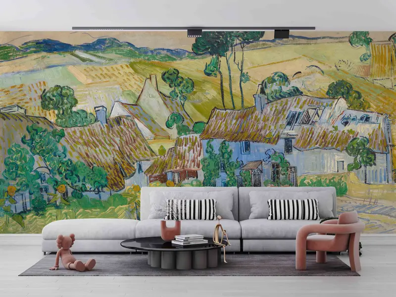 Van Gogh Wall Mural, Farms Near Auvers Digital Paper, Van Gogh Village Art, Landscape Wall Mural, Reproduction Wall Poster, Gogh Wall Art, - 4
